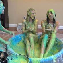 bosunbob: Ariel, Jayce, Dixie topless, all one pool with a heck of a lot of slime!