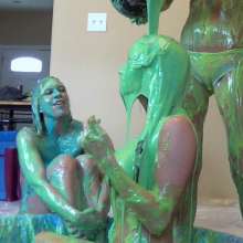 bosunbob: Ariel, Jayce, Dixie topless, all one pool with a heck of a lot of slime!