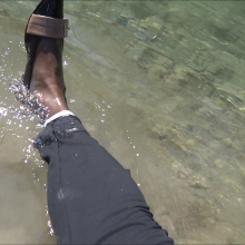 carlosstf33: Wet in river, Nyloned toes