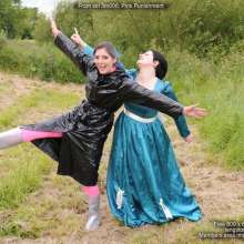 DungeonMasterOne: Mud!  Maude and Rosemary!  Pink sportswear, green dress, PVC rain mac!