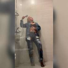 Wet_look_elena: Denim Outfit in the Sea and Shower