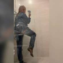 Wet_look_elena: Denim Outfit in the Sea and Shower