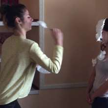 Top Messy Girls: Girl with Open Mouth Catches a Pie.