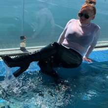Wet_look_elena: Latex Pants and Big Boots in the Pool
