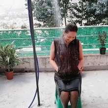 MadelineOasis: Lolita Wears a Dress and Down Jacket in Outdoor Shower