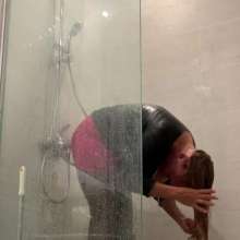 Wet_look_elena: Shower in Short Skirt and Stockings