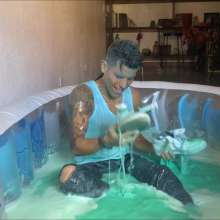 RevSlymsford: Chris's Slime Bath And Foam Cleanse In Jeans and Undershirt