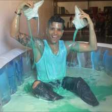 RevSlymsford: Chris's Slime Bath And Foam Cleanse In Jeans and Undershirt