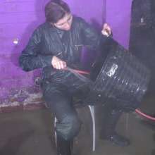 DungeonMasterOne: Maude washes the wellies and gets drenched in the process!