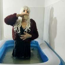 Wetlook Doll: Wet Evening Dress and Fluffy Coat