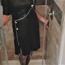 MadelineOasis: Black Business Dress and Lacy Lingerie in Shower
