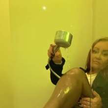 Wet_look_elena: Shower Shorts Leather and Custard