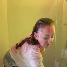 Wet_look_elena: Thin White Shirt and Stockings in Shower