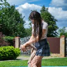 wet.look.me: Wetlook girl in Wool Jacket and tights gets wet in Pool | Wetlook.biz