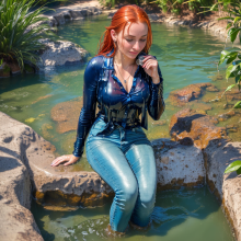 Wetmaxiskirts: Glamour AI Wetlook with greater denim focus (Model: Neurogen V1.0)