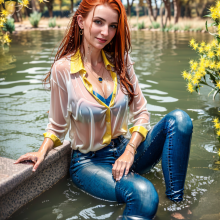 Wetmaxiskirts: Glamour AI Wetlook with greater denim focus (Model: Neurogen V1.0)