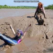 DungeonMasterOne: Two girls in the mud in Adidas "Badge Of Sport" skin-tight leggings!