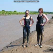 DungeonMasterOne: Two girls in the mud in Adidas "Badge Of Sport" skin-tight leggings!