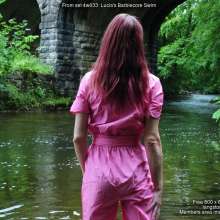 DungeonMasterOne: Lucia goes swimming in a pink Barbiecore boilersuit!