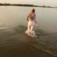WetPlace: Beautiful Eileen White Pants And Striped Shirt In The River