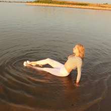 WetPlace: Beautiful Eileen White Pants And Striped Shirt In The River