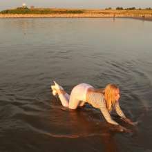 WetPlace: Beautiful Eileen White Pants And Striped Shirt In The River