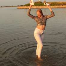 WetPlace: Beautiful Eileen White Pants And Striped Shirt In The River