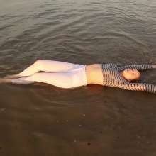 WetPlace: Beautiful Eileen White Pants And Striped Shirt In The River