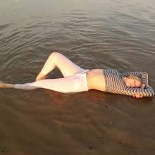 WetPlace: Beautiful Eileen White Pants And Striped Shirt In The River