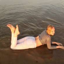 WetPlace: Beautiful Eileen White Pants And Striped Shirt In The River