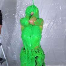 Miss Nicole: Phoebe Is Green Slimed and Pied in Tight Leather Pants