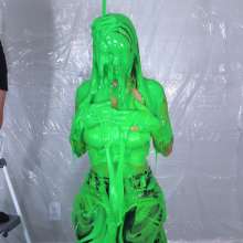 Miss Nicole: Phoebe Is Green Slimed and Pied in Tight Leather Pants