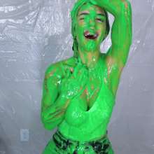 Miss Nicole: Phoebe Is Green Slimed and Pied in Tight Leather Pants