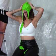 Miss Nicole: Phoebe Is Green Slimed and Pied in Tight Leather Pants