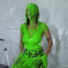 Miss Nicole: Phoebe Is Green Slimed and Pied in Tight Leather Pants