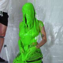 Miss Nicole: Phoebe Is Green Slimed and Pied in Tight Leather Pants
