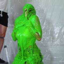 Miss Nicole: Phoebe Is Green Slimed and Pied in Tight Leather Pants
