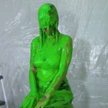 Miss Nicole: Phoebe Is Green Slimed and Pied in Tight Leather Pants