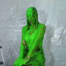Miss Nicole: Phoebe Is Green Slimed and Pied in Tight Leather Pants