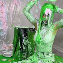 Miss Nicole: Phoebe Is Green Slimed and Pied in Tight Leather Pants