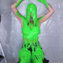 Miss Nicole: Phoebe Is Green Slimed and Pied in Tight Leather Pants