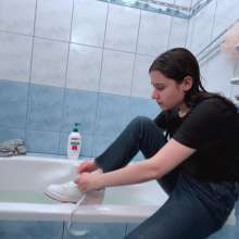 Wet Live Team: Shampoo and Margarita's Wet Jeans. Wetlook Hair and Shampoo