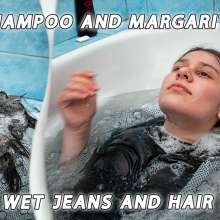 Wet Live Team: Shampoo and Margarita's Wet Jeans. Wetlook Hair and Shampoo