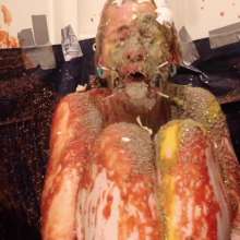 DuckDuckWam: Sitting Submissive Slut Blasted with Mess--Very Gross