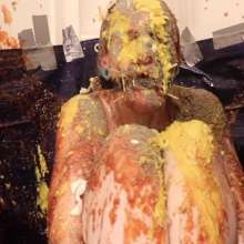 DuckDuckWam: Sitting Submissive Slut Blasted with Mess--Very Gross