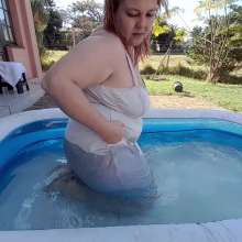 Darkabyss445: Wetlook in Denim Dress in the Pool