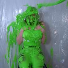 Miss Nicole: Anastasia Maye Slimed in Satin Panties and Leather Pants