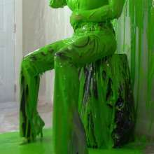 Miss Nicole: Anastasia Maye Slimed in Satin Panties and Leather Pants