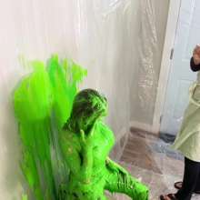 Miss Nicole: Anastasia Maye Slimed in Satin Panties and Leather Pants