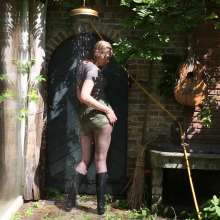 WetPlace: Beautiful Eileen Green Skirt In The Outside Shower